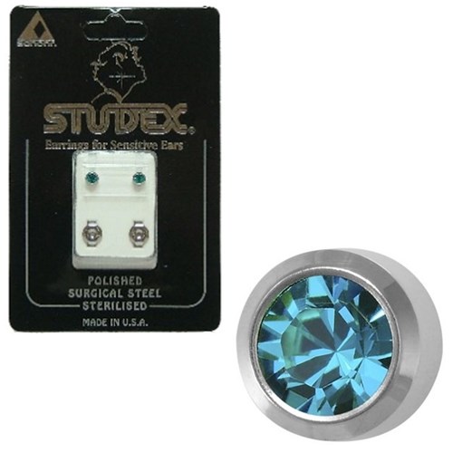 Birthstone Studs - Reg Bezel S/S - December / Blue Zircon